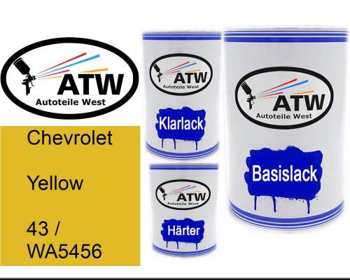 Chevrolet, Yellow, 43 / WA5456: 500ml Lackdose + 500ml Klarlack + 250ml Härter - Set, von ATW Autoteile West.